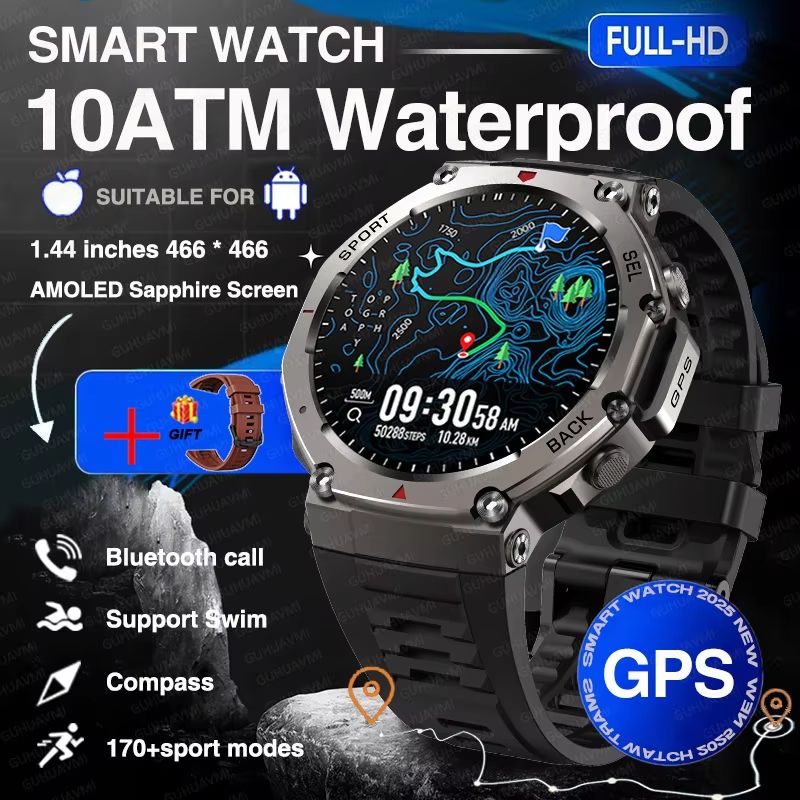 2025 Military Smartwatch With Bluetooth Calling  Builtin GPS Compass Altimeter  10ATM Waterproof Sp