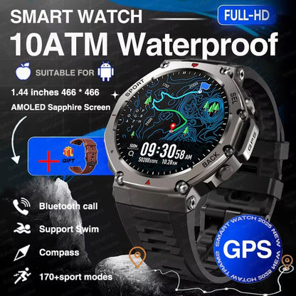 2025 Military Smartwatch With Bluetooth Calling  Builtin GPS Compass Altimeter  10ATM Waterproof Sp
