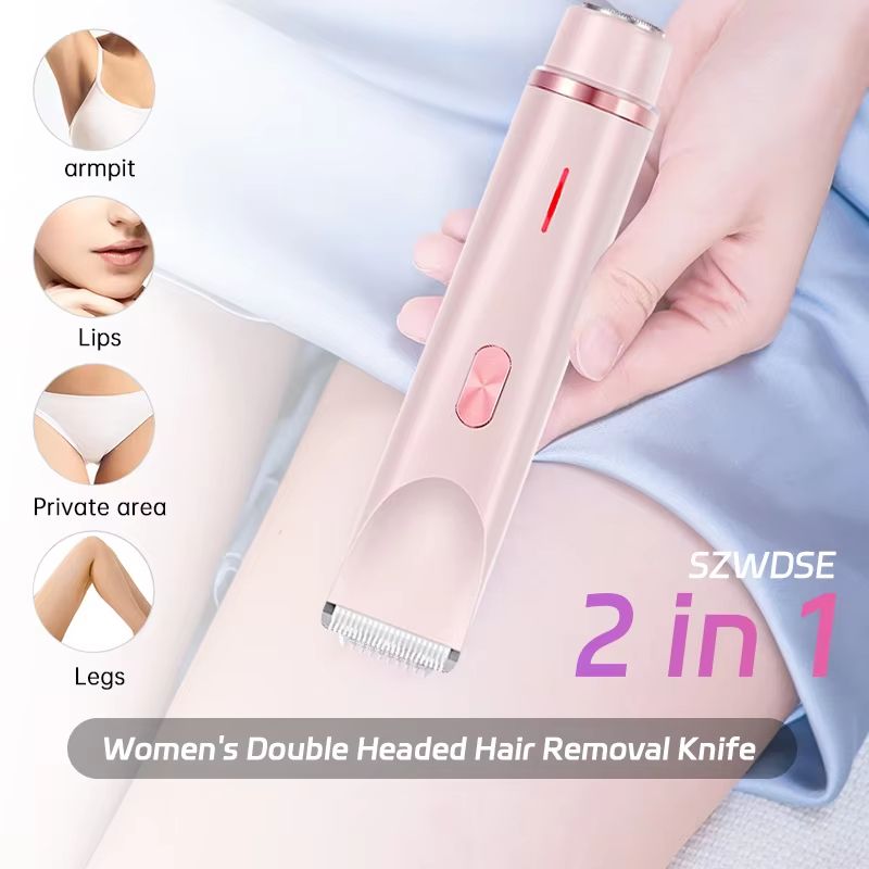 2-in-1 Women's Electric Razor – Dual-Head Bikini Trimmer & Painless Pubic Hair Shaver for Wet & Dry Use