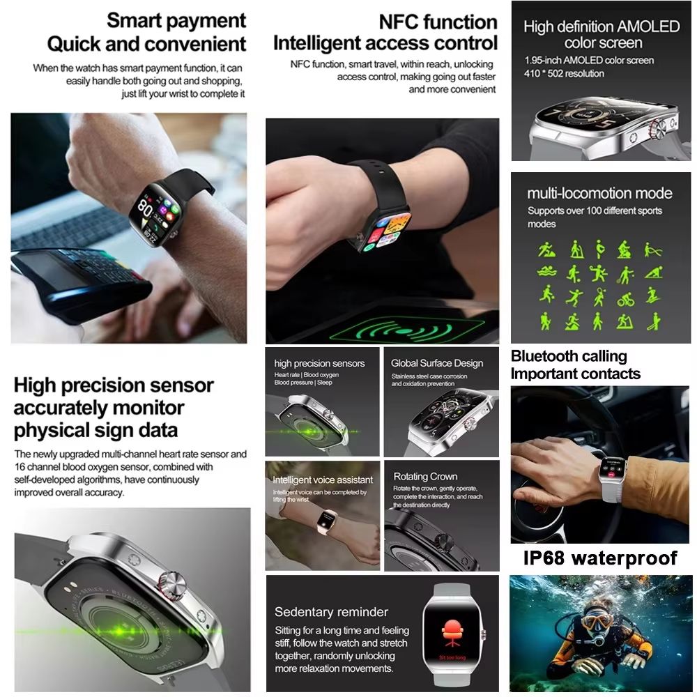 2025 Ultra HD Smartwatch  195 GPS Sports Watch With Bluetooth Calling NFC  Fitness Tracking For Men 1