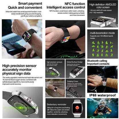 2025 Ultra HD Smartwatch  195 GPS Sports Watch With Bluetooth Calling NFC  Fitness Tracking For Men 1