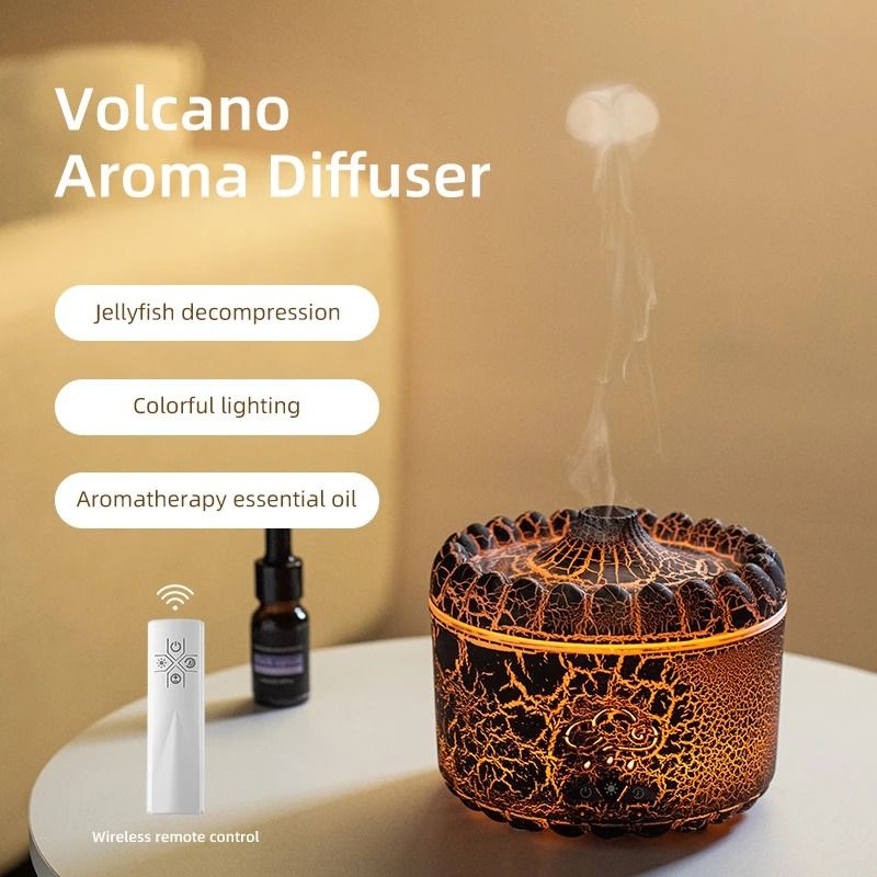USB Jellyfish Aromatherapy Air Humidifier With Volcano Crack Light 2