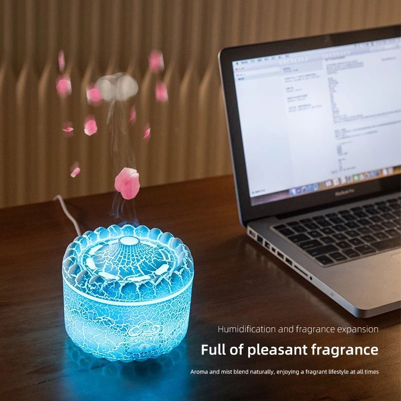 USB Jellyfish Aromatherapy Air Humidifier With Volcano Crack Light 4