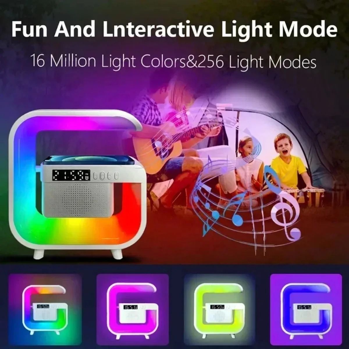 RGB Wireless Speaker Charger Stand With Alarm Clock And FM Radio 1