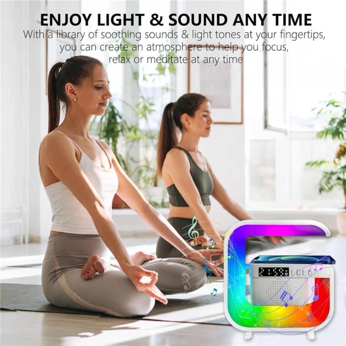 RGB Wireless Speaker Charger Stand With Alarm Clock And FM Radio 3
