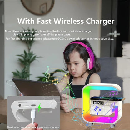 RGB Wireless Speaker Charger Stand With Alarm Clock And FM Radio 5