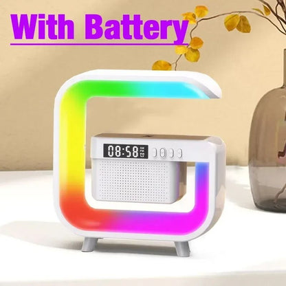RGB Wireless Speaker Charger Stand With Alarm Clock And FM Radio 8