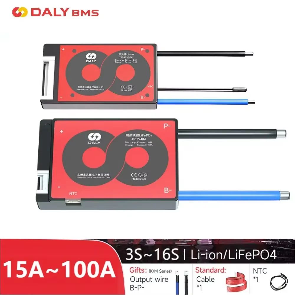 DALY BMS 15A–100A with Balance – Battery Management System for Li-ion & LiFePO4 Packs (3S–16S) with NTC Protection