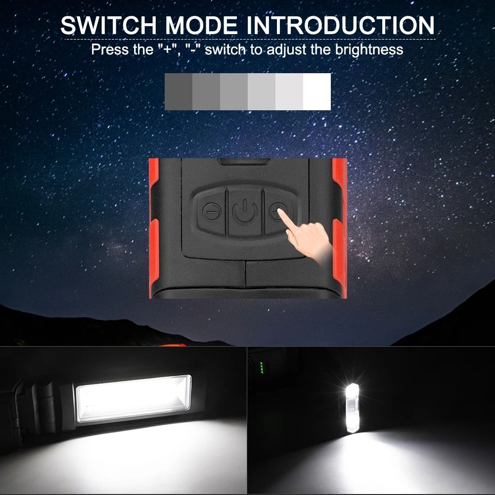 COB LED Work Light USB Rechargeable Flashlight With Magnetic Hook And Power Bank 5