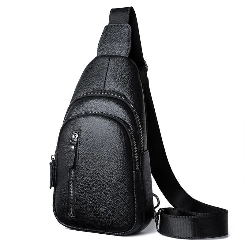 Genuine Leather Chest Bag for Men Crossbody Shoulder Messenger Bag