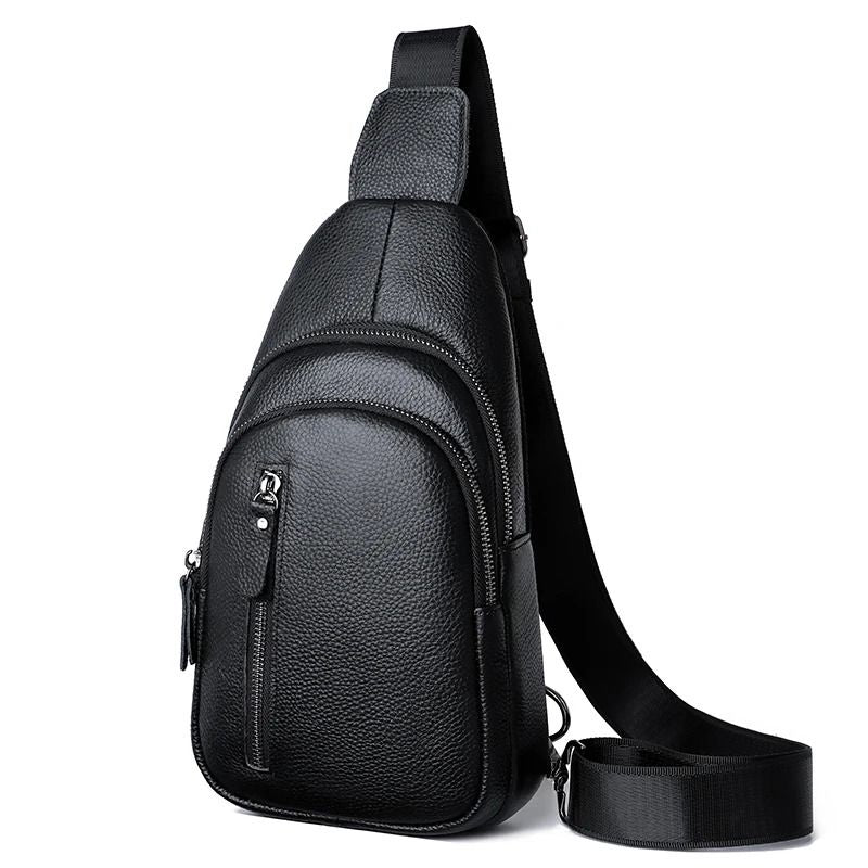 Genuine Leather Chest Bag For Men Crossbody Shoulder Messenger Bag 7