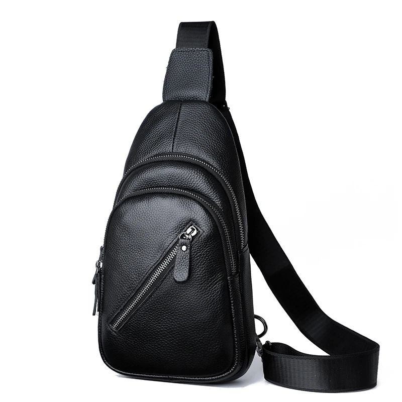 Genuine Leather Chest Bag For Men Crossbody Shoulder Messenger Bag 8