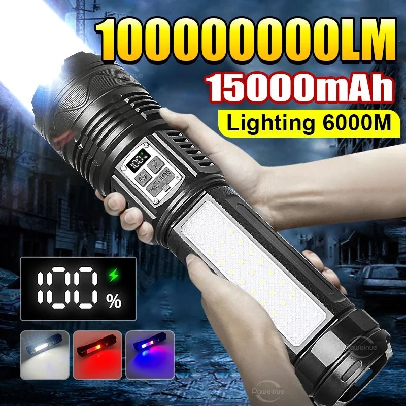 Ultra Bright Long Range LED Flashlight Rechargeable Tactical Torch With 6000M Beam And 15000mAh Bat 1
