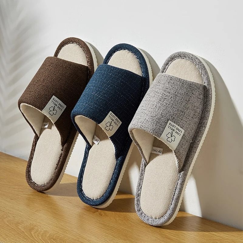 Comfortable Linen Home Slippers for Men and Women Open Toe Breathable Indoor Shoes