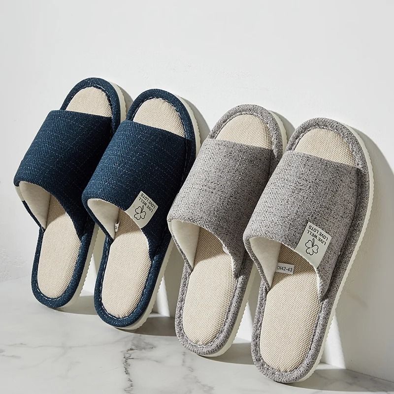 Comfortable Linen Home Slippers For Men And Women Open Toe Breathable Indoor Shoes 2