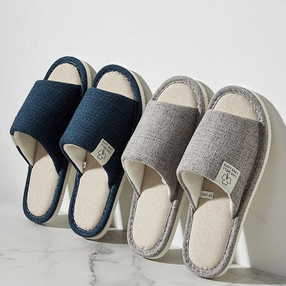 Comfortable Linen Home Slippers For Men And Women Open Toe Breathable Indoor Shoes 2