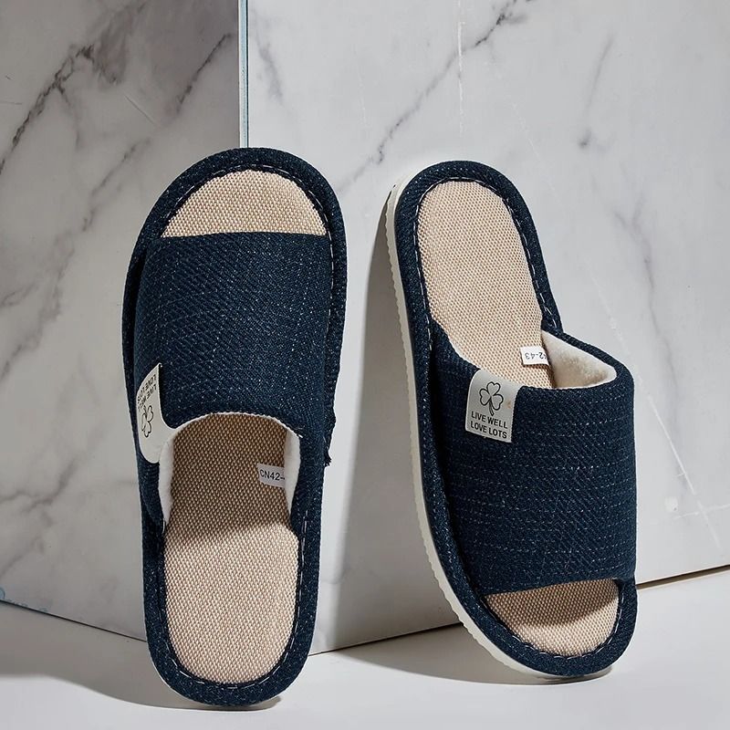 Comfortable Linen Home Slippers For Men And Women Open Toe Breathable Indoor Shoes 3