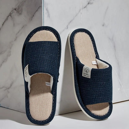 Comfortable Linen Home Slippers For Men And Women Open Toe Breathable Indoor Shoes 3