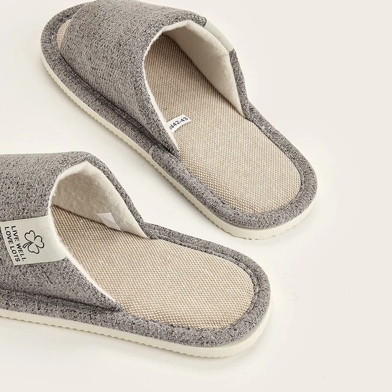 Comfortable Linen Home Slippers For Men And Women Open Toe Breathable Indoor Shoes 5