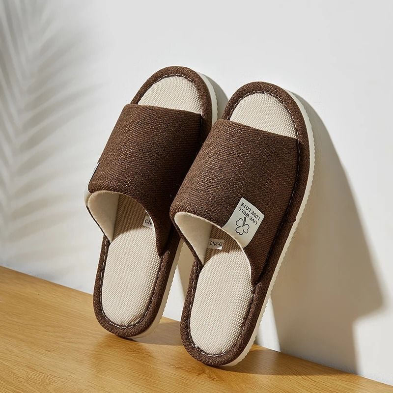 Comfortable Linen Home Slippers For Men And Women Open Toe Breathable Indoor Shoes 6