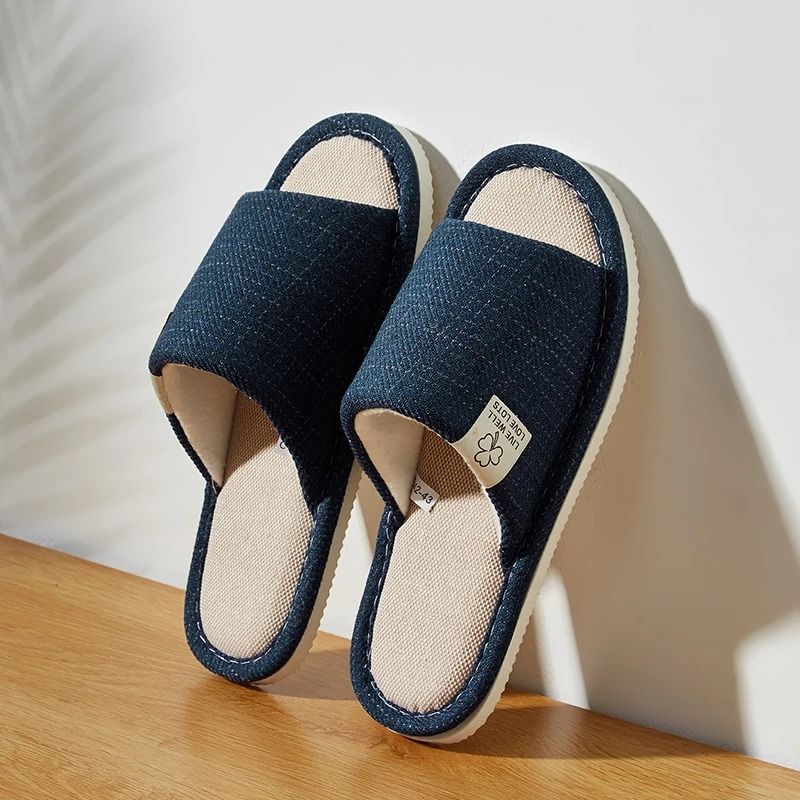 Comfortable Linen Home Slippers For Men And Women Open Toe Breathable Indoor Shoes 7