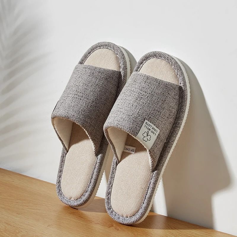 Comfortable Linen Home Slippers For Men And Women Open Toe Breathable Indoor Shoes 8