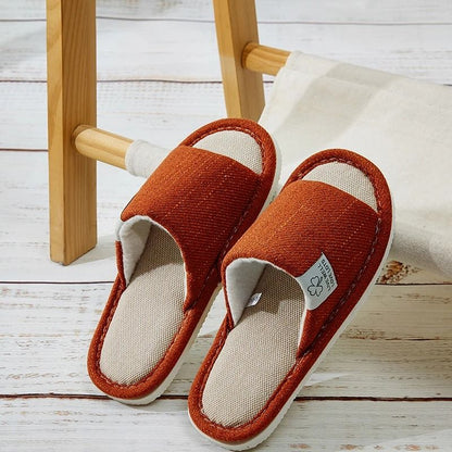 Comfortable Linen Home Slippers For Men And Women Open Toe Breathable Indoor Shoes 9