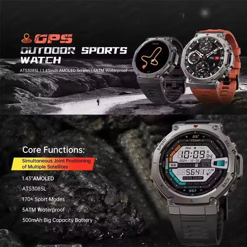 TRex 3 Ultra GPS Smartwatch  5ATM Waterproof Military Sports Watch With DualBand GNSS  Compass 2025 1