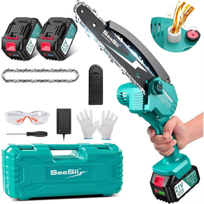 SEESII 8-Inch Mini Electric Chainsaw – Cordless Wood Cutter & Garden Pruning Tool Compatible with Makita 18V Battery
