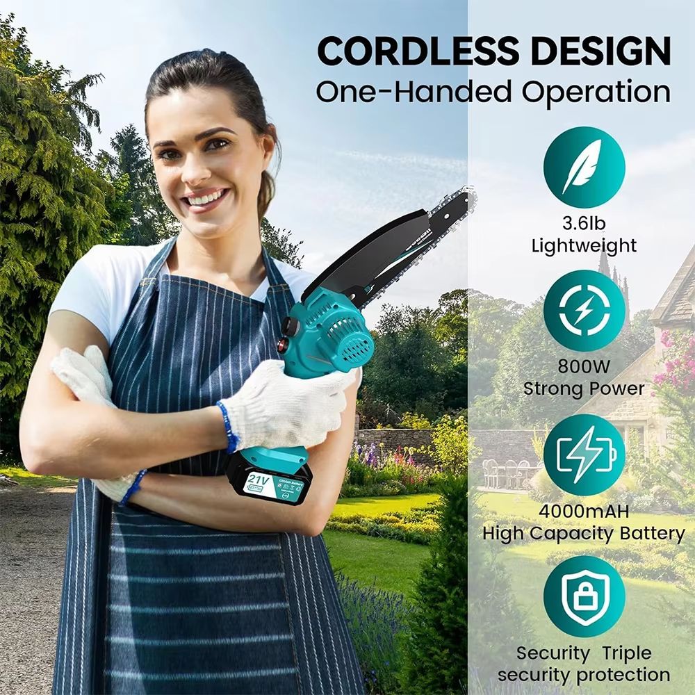 SEESII 8Inch Mini Electric Chainsaw  Cordless Wood Cutter  Garden Pruning Tool Compatible With Maki 1