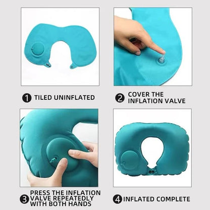 U Shape Inflatable Travel Pillow Portable Folding Neck Pillow For Car Airplane And Outdoor Use 3