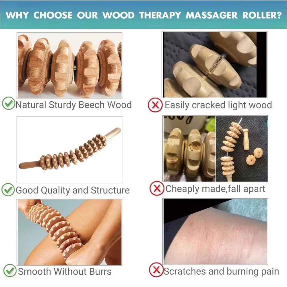 MultiFunctional Wooden Massage Roller Natural Curved Body Roller For Thigh  Waist Cellulite Reducti