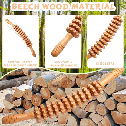 MultiFunctional Wooden Massage Roller Natural Curved Body Roller For Thigh  Waist Cellulite Reducti