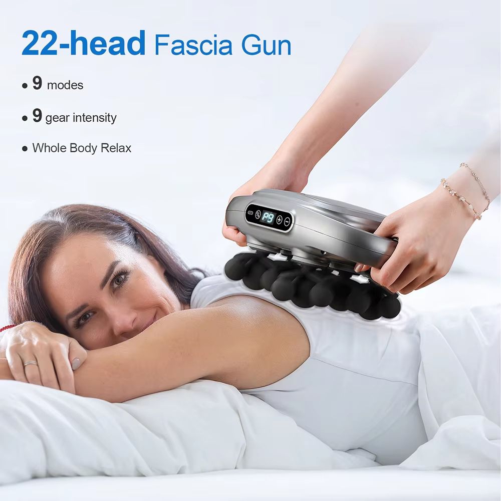 High Frequency Vibration Fascia Gun 22 Heads Muscle Massager For Back Waist Neck Shoulder Body Mass 2