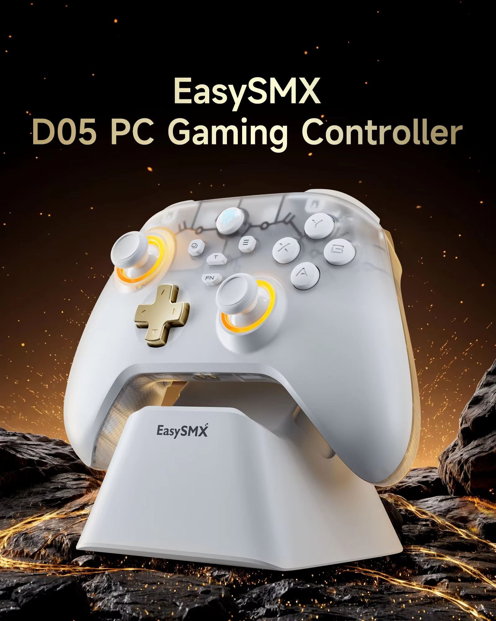 EasySMX D05 Wireless Game Controller with RGB Charging Dock and Hall Effect Joysticks - For Nintendo Switch, PC & Window