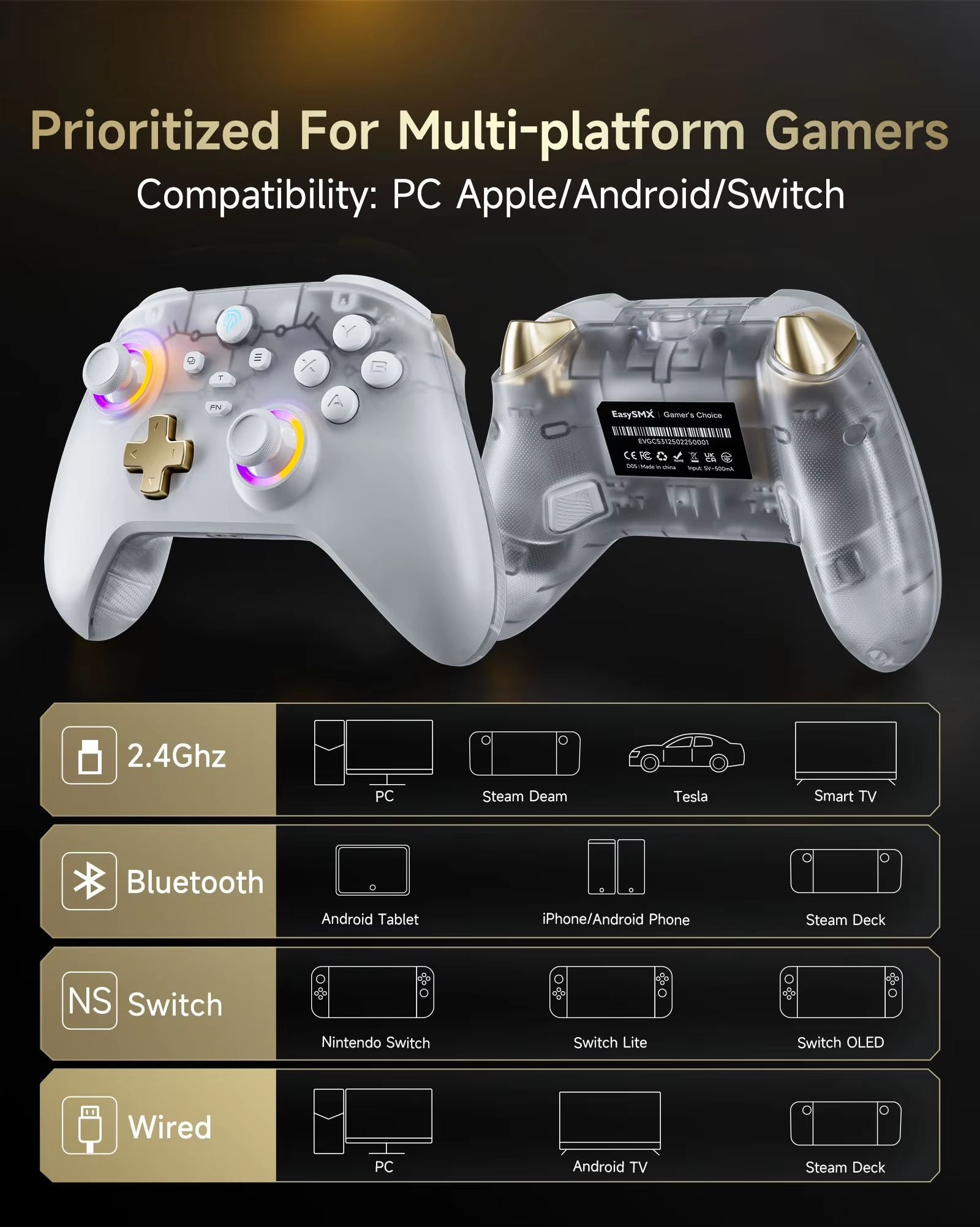 EasySMX D05 Wireless Game Controller With RGB Charging Dock And Hall Effect Joysticks  For Nintendo 1