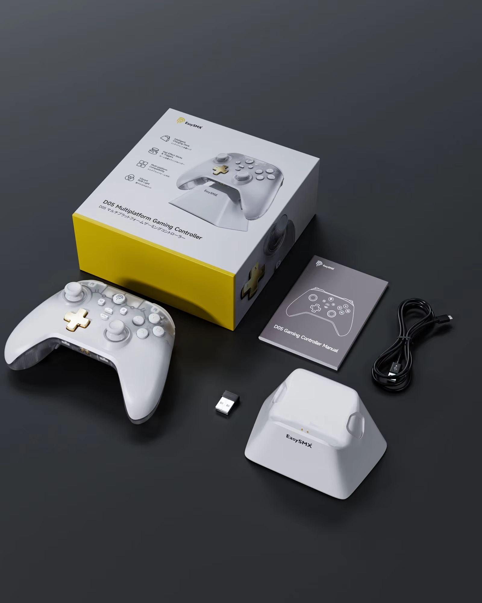 EasySMX D05 Wireless Game Controller With RGB Charging Dock And Hall Effect Joysticks  For Nintendo 5