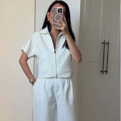 2025 Trendy Cropped Jacket for Women, Short Sleeve Varsity Jacket, Casual Zipper Outerwear, Holiday and Casual Womens