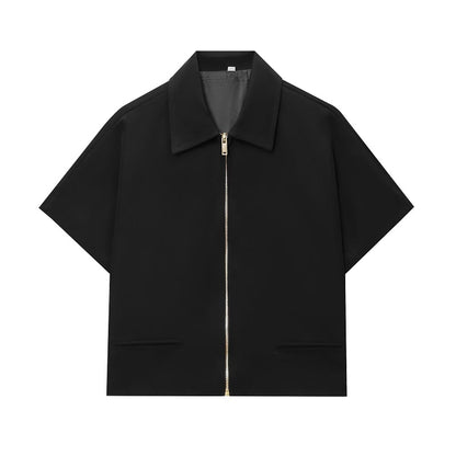 2025 Trendy Cropped Jacket for Women, Short Sleeve Varsity Jacket, Casual Zipper Outerwear, Holiday and Casual Womens