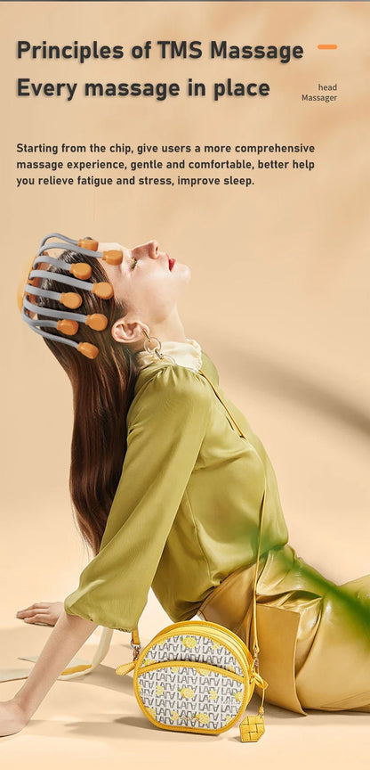 Octopus Scratcher Red Light Vibrator Orange Scalp Massager With 20 Massage Heads For Stress Relief