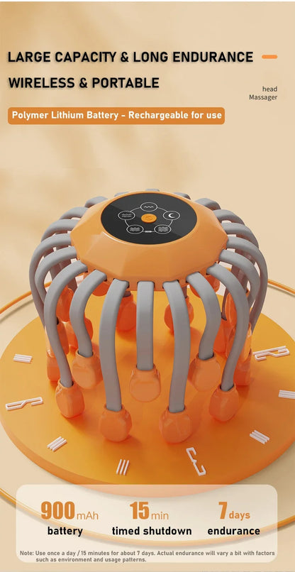 Octopus Scratcher Red Light Vibrator Orange Scalp Massager With 20 Massage Heads For Stress Relief