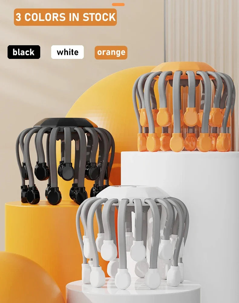 Octopus Scratcher Red Light Vibrator Orange Scalp Massager With 20 Massage Heads For Stress Relief