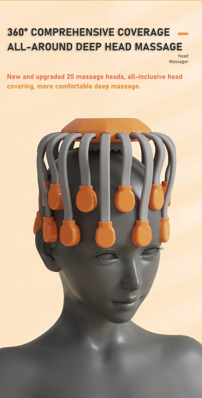 Octopus Scratcher Red Light Vibrator Orange Scalp Massager With 20 Massage Heads For Stress Relief