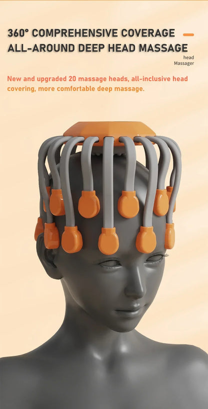 Octopus Scratcher Red Light Vibrator Orange Scalp Massager With 20 Massage Heads For Stress Relief