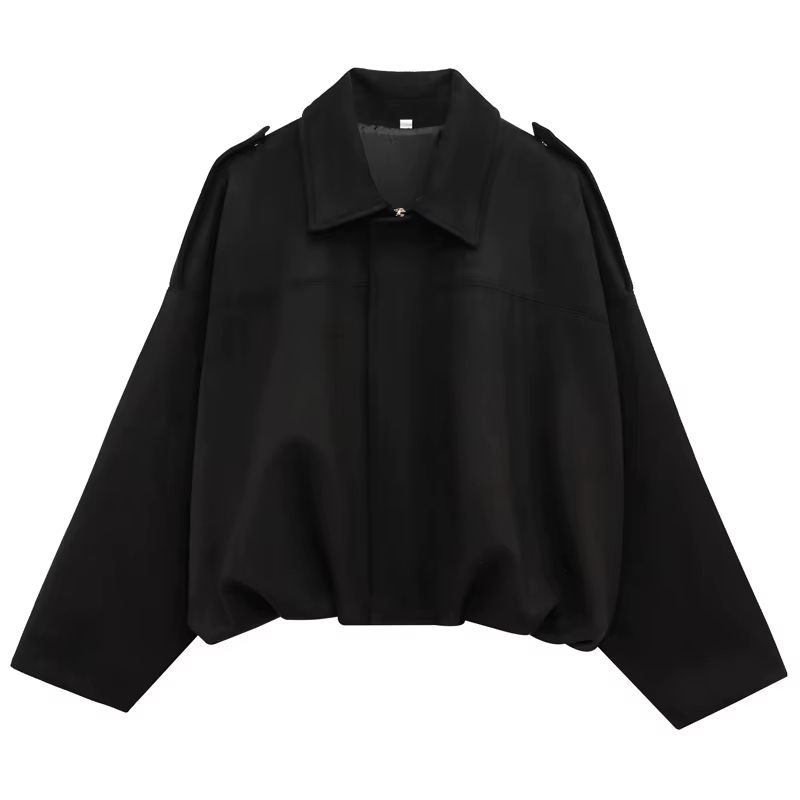 HXAO Womens Bomber Jacket Suede Cropped Jacket High Street Racing Style With Lapel And Zipper Long  8