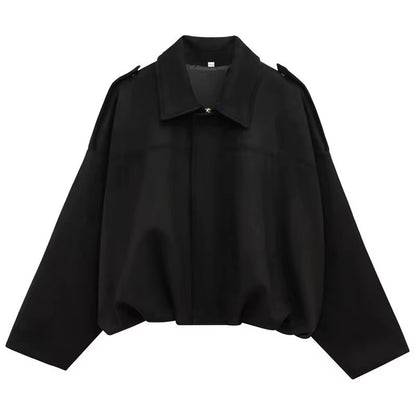 HXAO Womens Bomber Jacket Suede Cropped Jacket High Street Racing Style With Lapel And Zipper Long  8