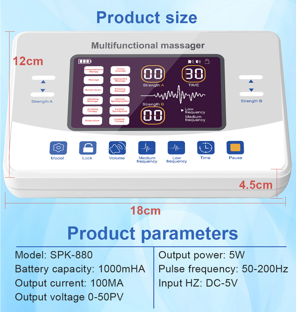 Electronic Pulse Massager Myostimulation Apparatus, 12 Modes Low Frequency Therapy Device, TENS EMS Muscle Stimulator