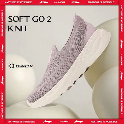 Li-Ning Women Soft Go 2 Knit Slip-On Walking Shoes - Breathable Cushion Sneakers for Everyday Comfort and Sports