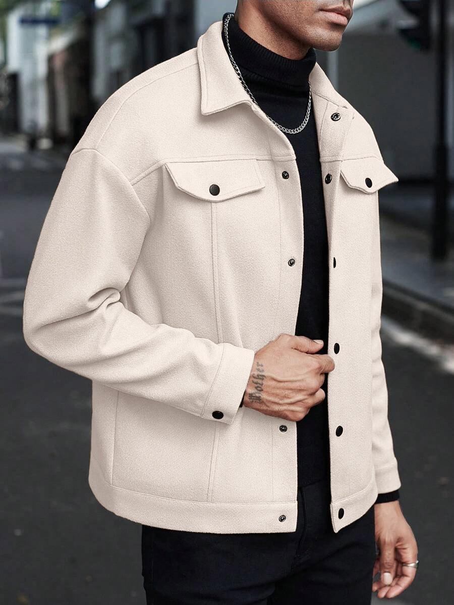 Men's Turtleneck Woolen Jacket, 2025 Autumn Winter New Style, Classic Version Pure Color, Casual Sports Business Jacket