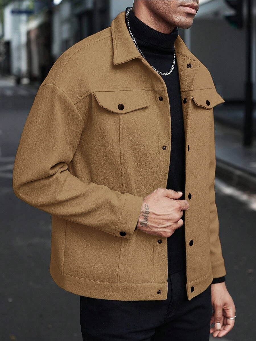 Men's Turtleneck Woolen Jacket, 2025 Autumn Winter New Style, Classic Version Pure Color, Casual Sports Business Jacket